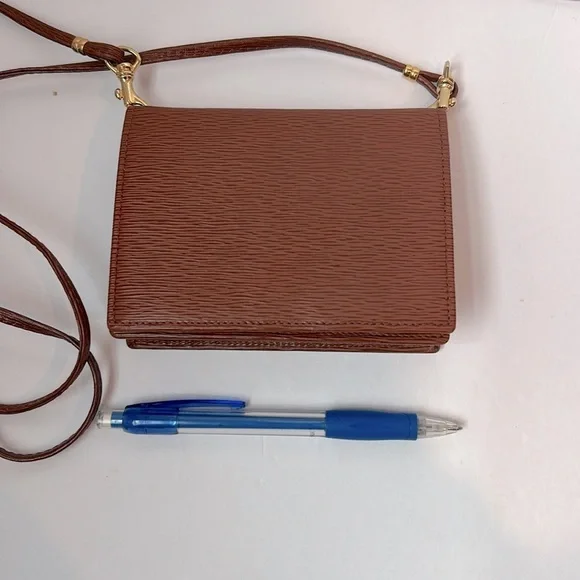Rare Saks Fifth Avenue Brown Cognac Epi Leather Wallet Crossbody Mini Purse